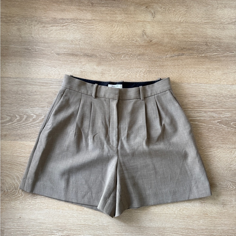 Babaton High Waist Linen Blend Shorts in Beige